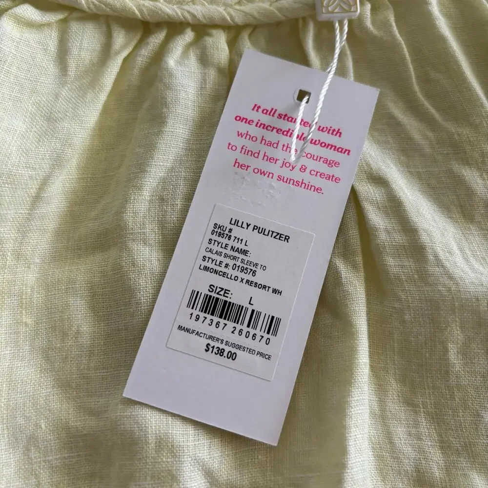Lilly Pulitzer Calais 100% Linen Short Sleeve Top Brand New Size Large